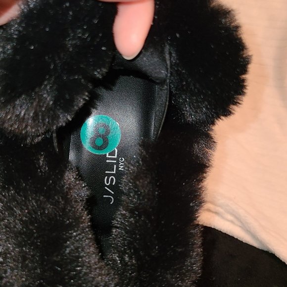 J/Slides Furry Black Wedge Booties - Picture 10 of 11